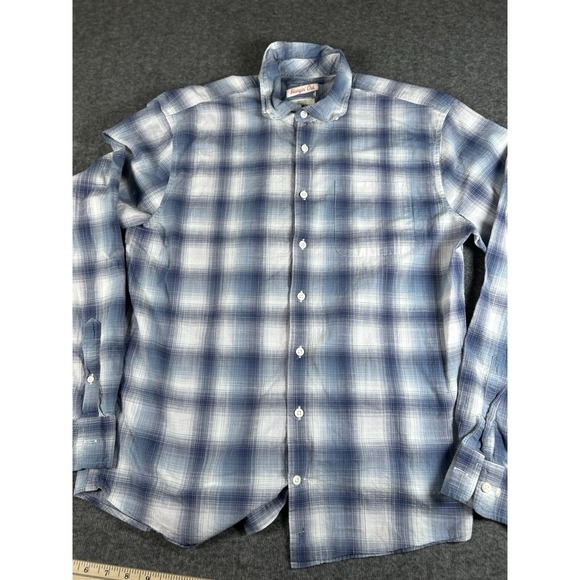 Johnnie O‎ Hanging Out Button Up Shirt Men's Medium Plaid Blue Cotton - Picture 4 of 8